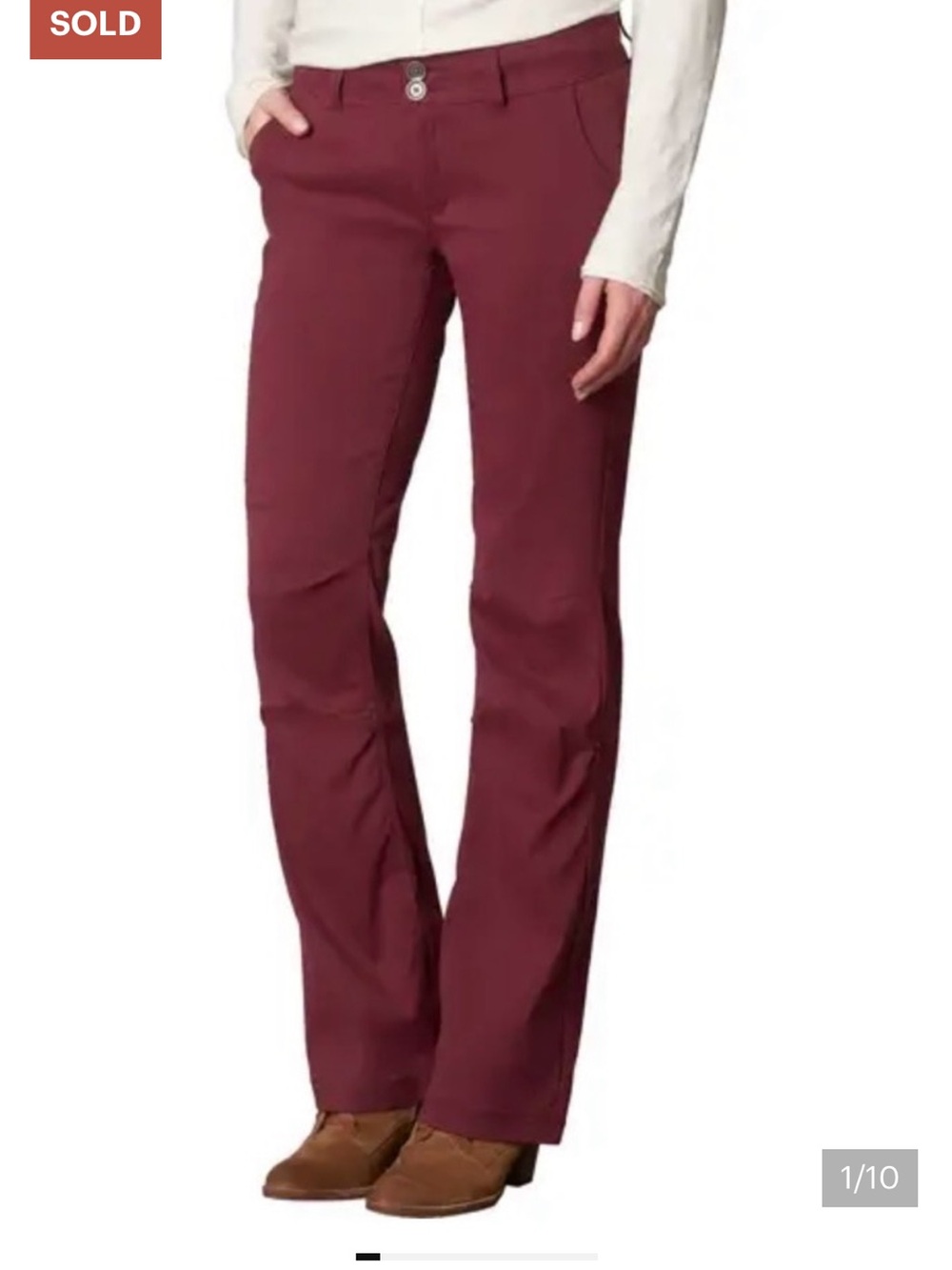 PRANA Halle Stretch Pants Bootcut 12 short 12S Terracotta Clay Red Cranberry